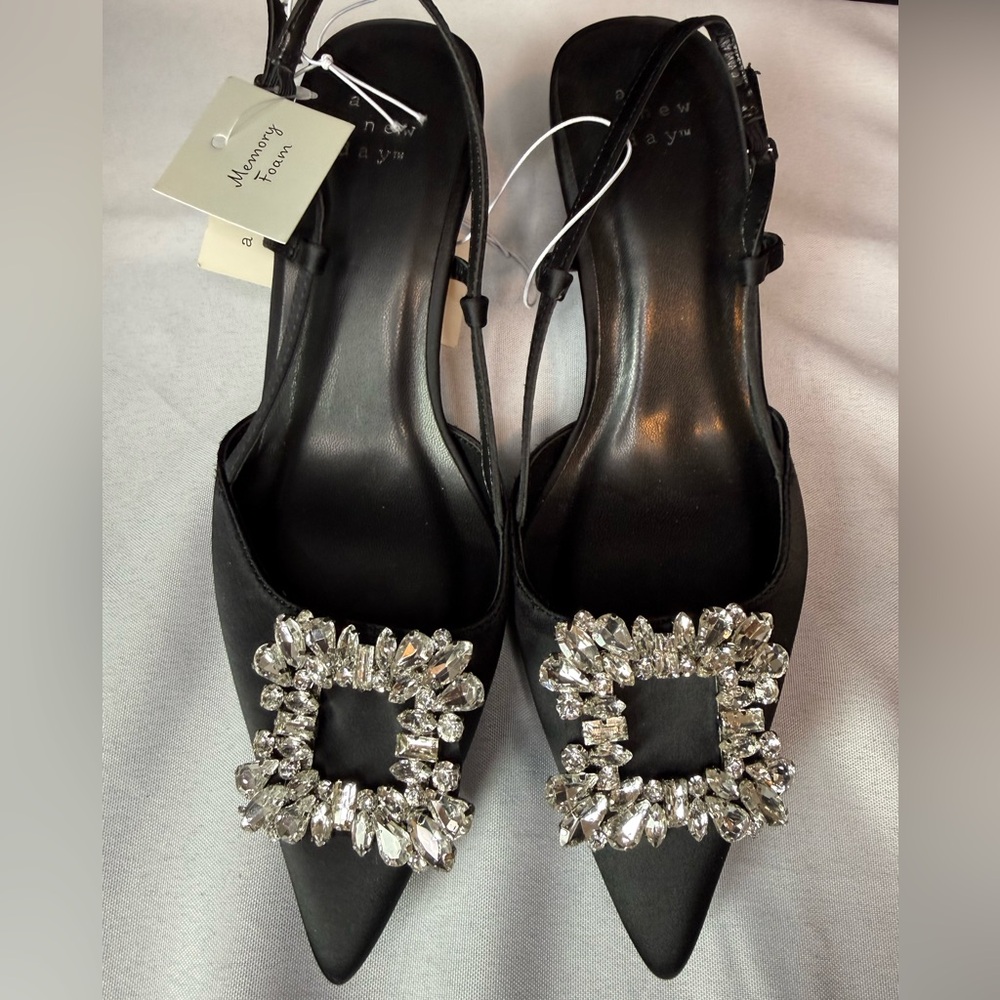 a new day Black Heels with Silver Embellishments